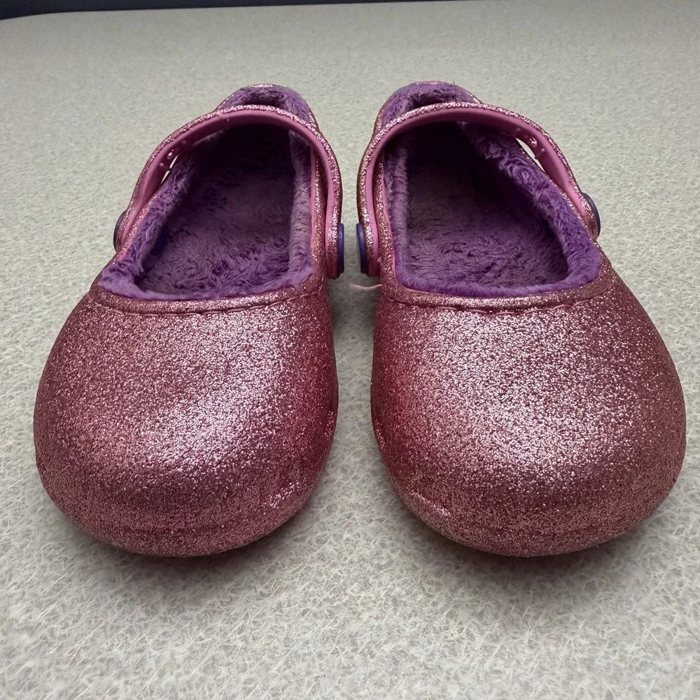 Crocs Classic Pink Glitter Lined Mary Jane Slip On Shoes Youth Girls Size C 7